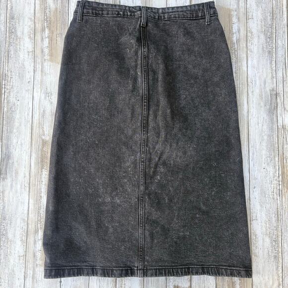 Old Navy Denim Skirt Sz 6 Black Midi Button Down Faded Y2K Casual Skater Punk - Picture 3 of 8